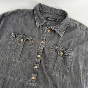 Lauren Ralph Lauren Black Denim Tiered Shirtdress Short Sleeve Cotton Size 16